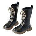 thumbnail image 7 of UngA Black Combat Boots for Girls Leather Lace Up Boots Side Zipper Punk Goth Lug Sole Mid Calf Kids Riding Boots (Little Kid/Big Kid),Size 11, 7 of 7