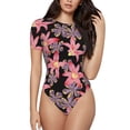 thumbnail image 2 of Picia Lilies Flowers Womens One Piece Swimsuits Modest Tummy Control Bathing Suits Lace Up Slimming Swim Suit-X-Large, 2 of 9