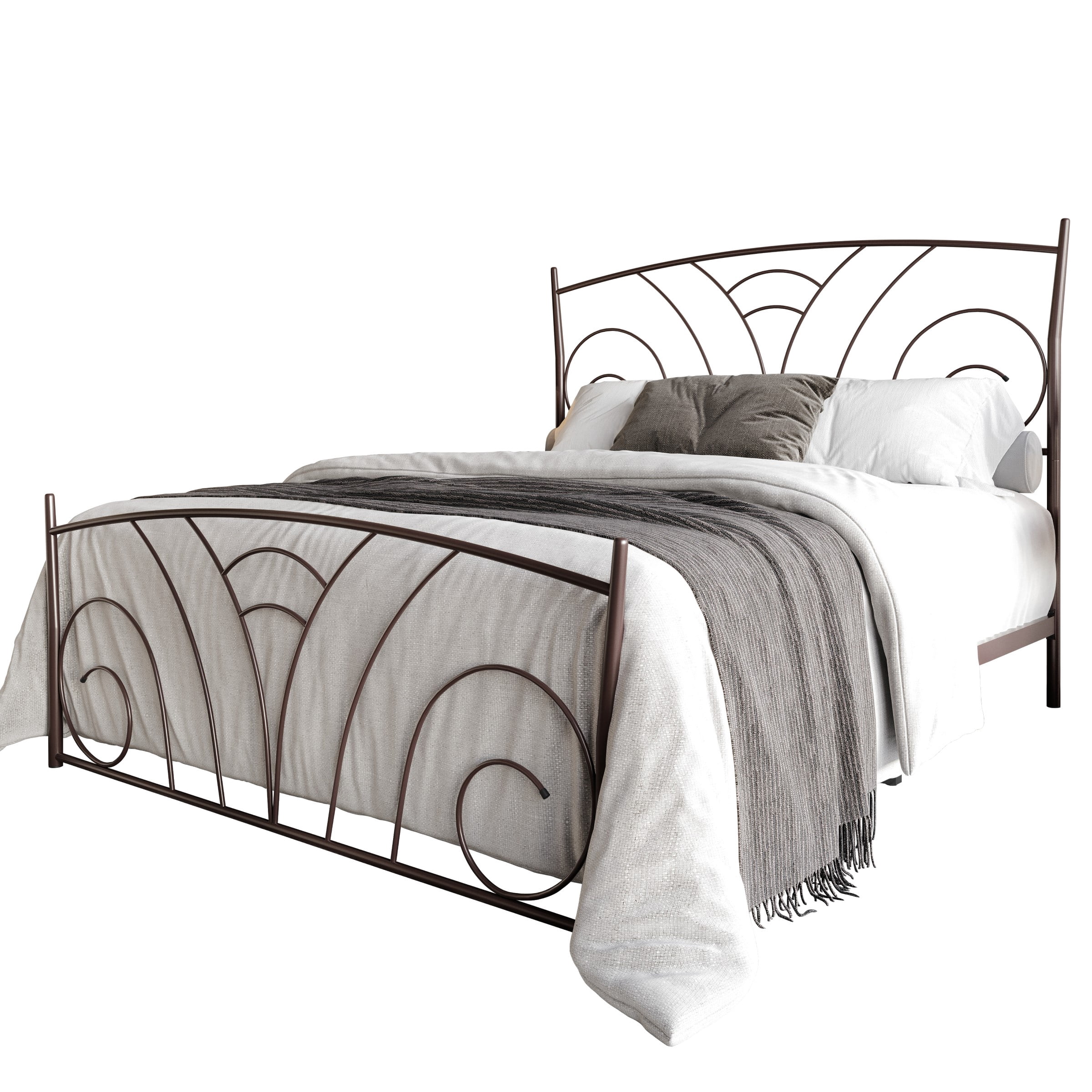 Home Design Essex Full Metal Bed Frame with Wavy Strip Design & Sturdy Metal Construction, Brown, Easy Assembly
