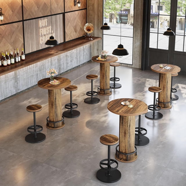 Tribesigns 3-Piece Round Dining Table Set for 2 People, Industrial Kitchen Table with 2 Chairs, Small Round Counter Height Bar Table, Pub Table for Small Space(4PC)