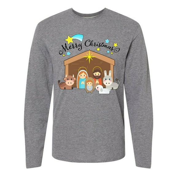 Inktastic Merry Christmas Cute Nativity Scene Long Sleeve T-Shirt
