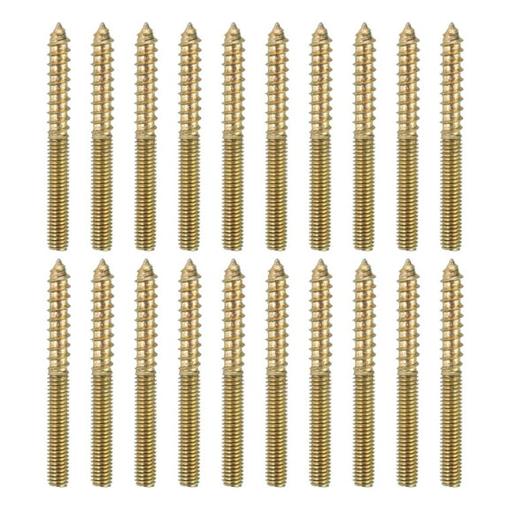 Uxcell 20 Pcs M6x60 Hanger Bolts, Carbon Steel Double Headed Self-Tapping Wood Dowel Screws for Wood Joint Furniture Legs, Color Zinc