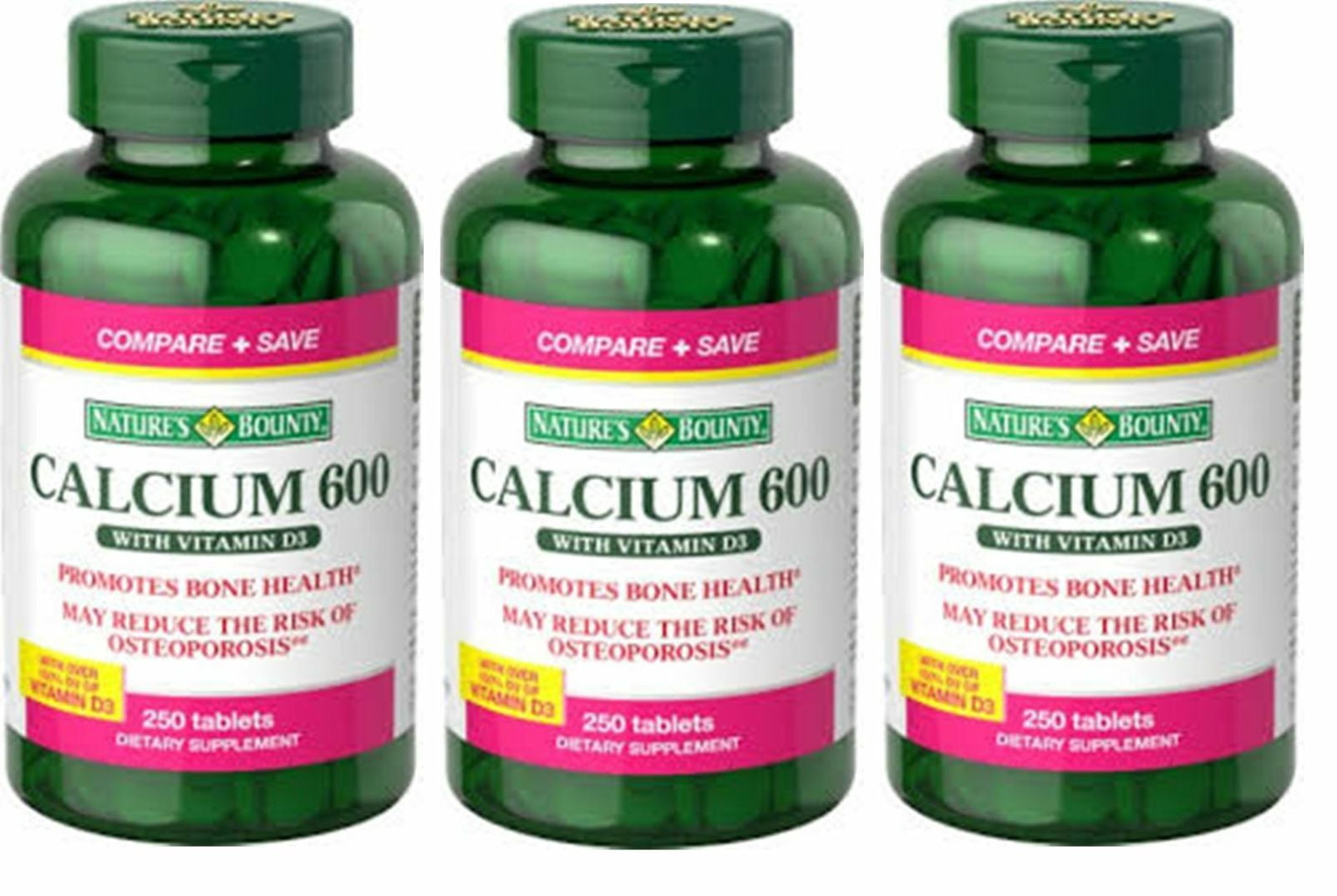Nature's Bounty Calcium 600 With Vitamin D3 Tablets 250 Tablets - (Pack of 3)