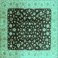 thumbnail image 1 of Ahgly Company Machine Washable Indoor Square Oriental Turquoise Blue Industrial Area Rugs, 3' Square, 1 of 4
