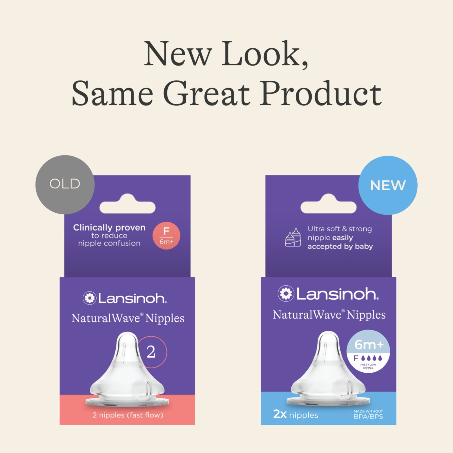 Lansinoh NaturalWave Baby Bottle Nipples, Fast Flow (4L), 2 Count