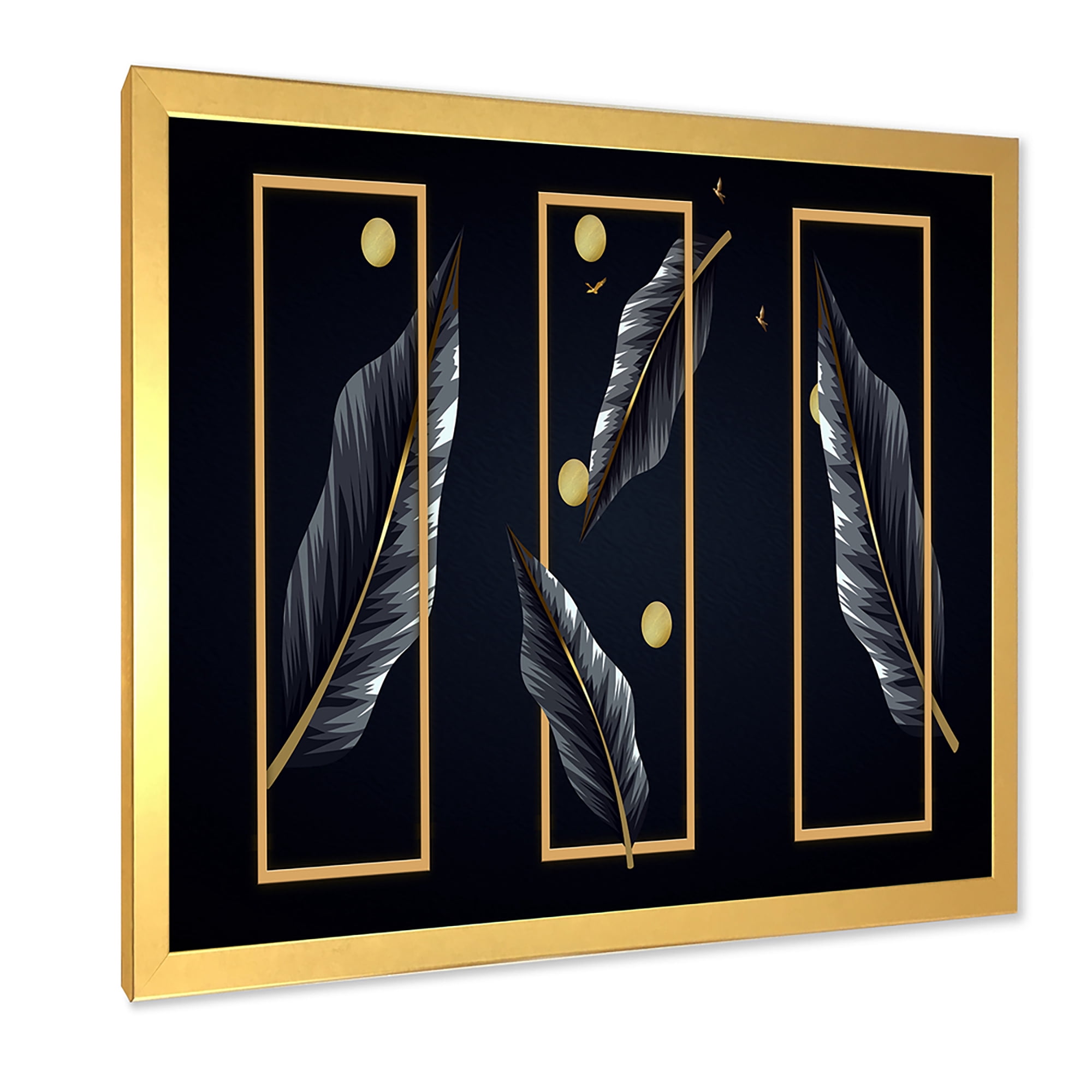Designart 'Black Tropical Leaves Under Golden Rectangles' Modern Framed Art Print
