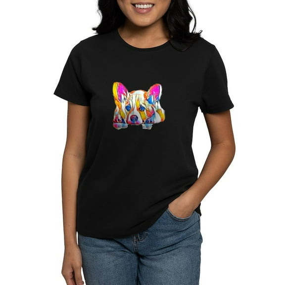 CafePress - Colorful Corgi Puppy T Shirt - Women's Traditional Fit Dark T-Shirt