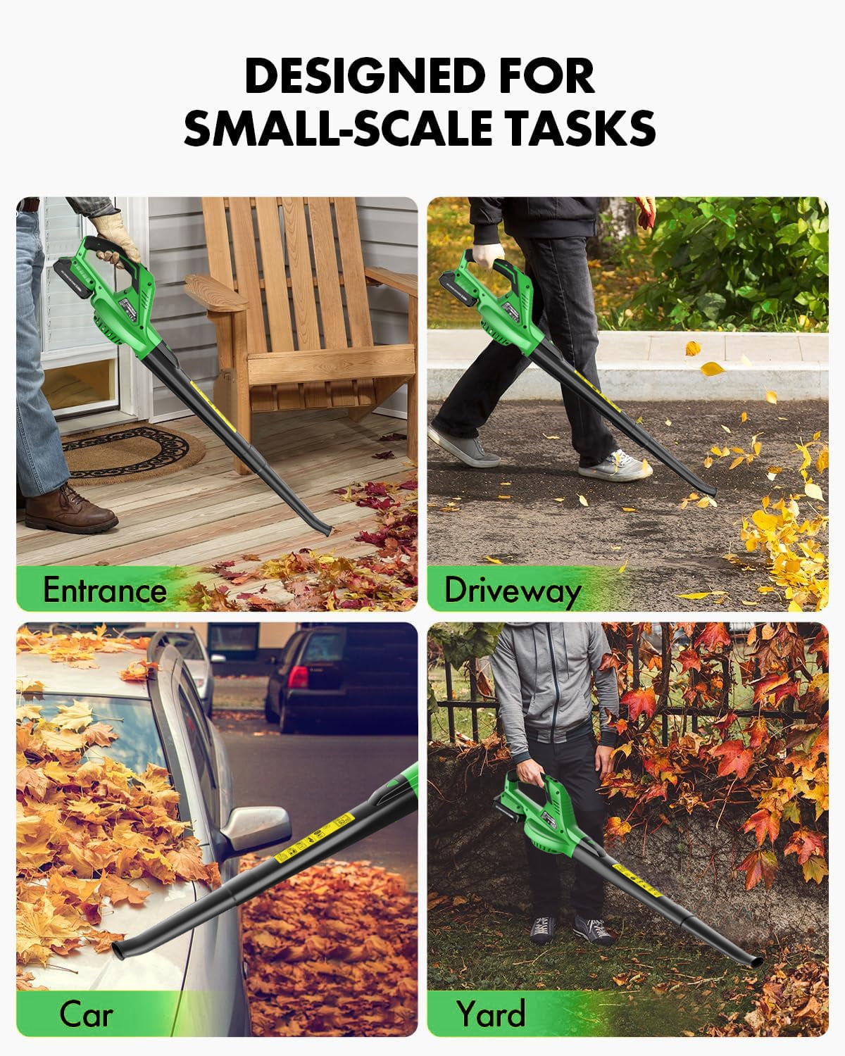 Firstness Cordless Leaf Blower, 20V Electric Leaf Blower with 2 Batteries and Charger, 135MPH 2 Speed Modes, 18000RPM, Lightweight Cordless Blower for Lawn Care, Patio, Dust, Blowing Leaves, Green