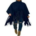 thumbnail image 1 of Femmes Col Roulé Franges Veste Batwing Vintage Pompon Cape Pull Surdimensionné Robe Pull, 1 of 7