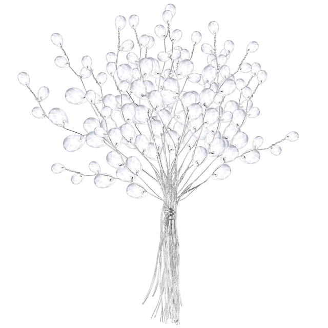 BRIGHTFUFU Garneck 50 tallos de 16 cm Bouquets artificiales Gotas de cuentas acrílicas Ramas de flores aerosoles para la boda DIY Crafts (blanco)