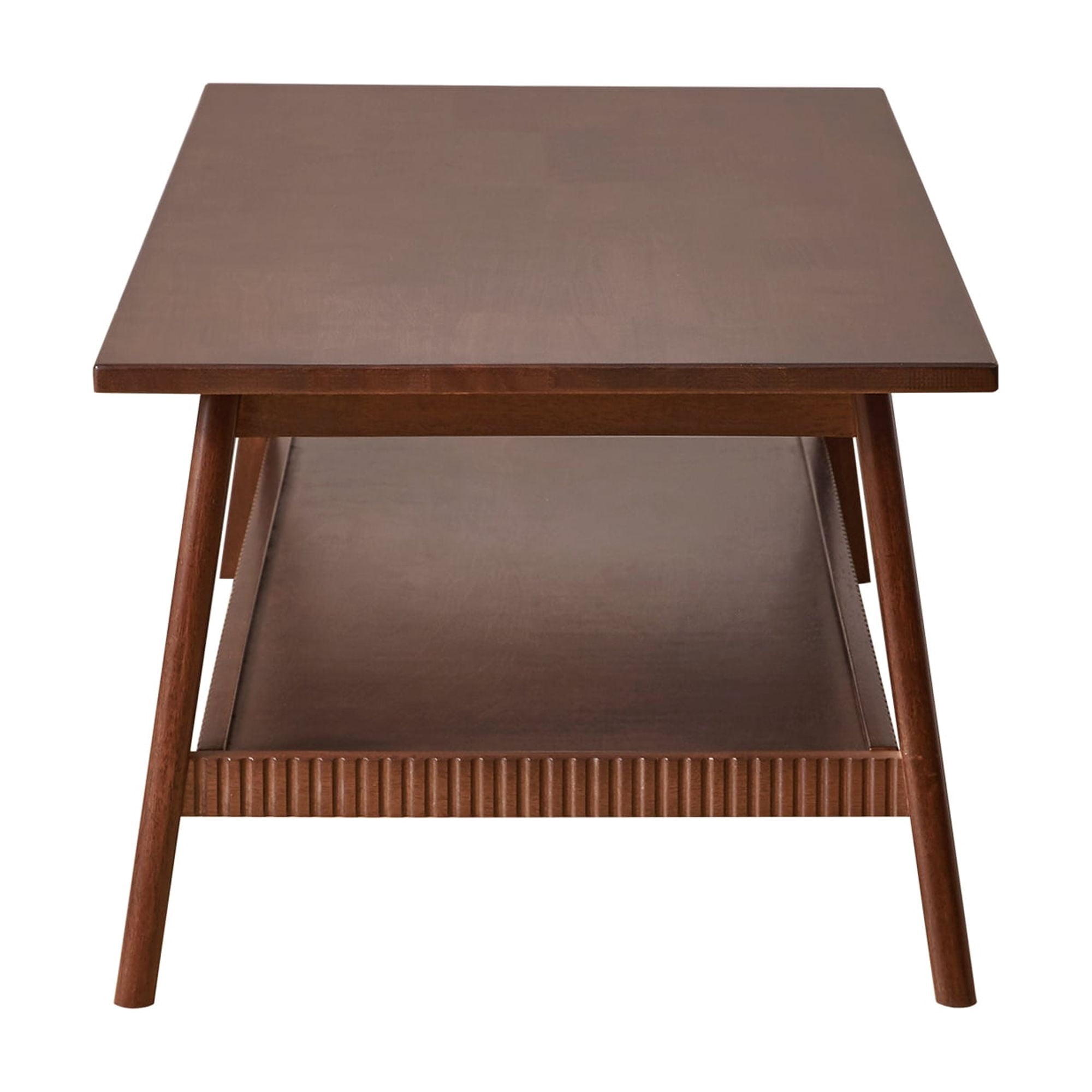 GARITIN Solid Wood Coffee Table, Rectangular Living Room Coffee Table with Lower Storage Shelf, Wooden Center Cocktail Table for Home Apartment Office, Walnut