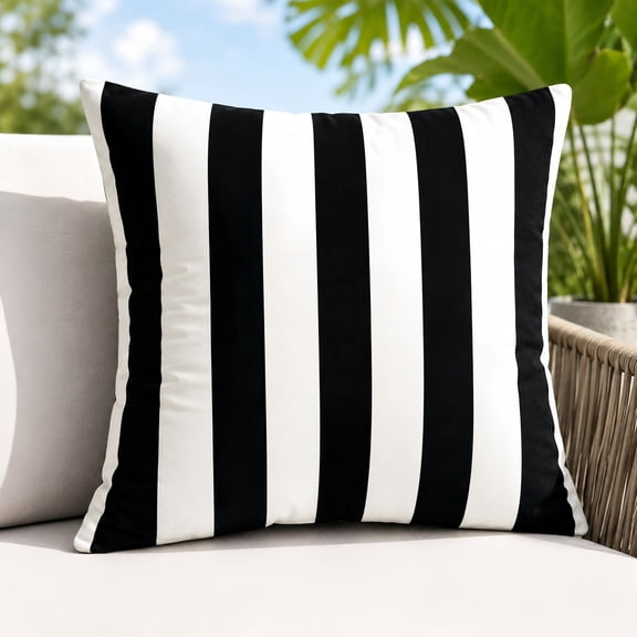 18x18" Outdoor Waterproof Throw Pillow Cover, Modern Black Striped Cushion Case for Patio Furniture, Weather-Resistant Porch Sofa Decor, 1PC