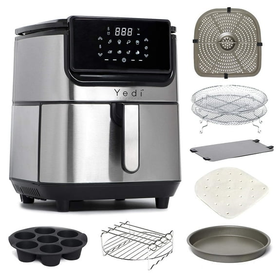 Yedi Evolution 6.8-Quart Air Fryer with Ceramic Basket, Deluxe Accessory Kit & Recipe Book – Stainless Steel – OPEN BOX – Tested & Guaranteed