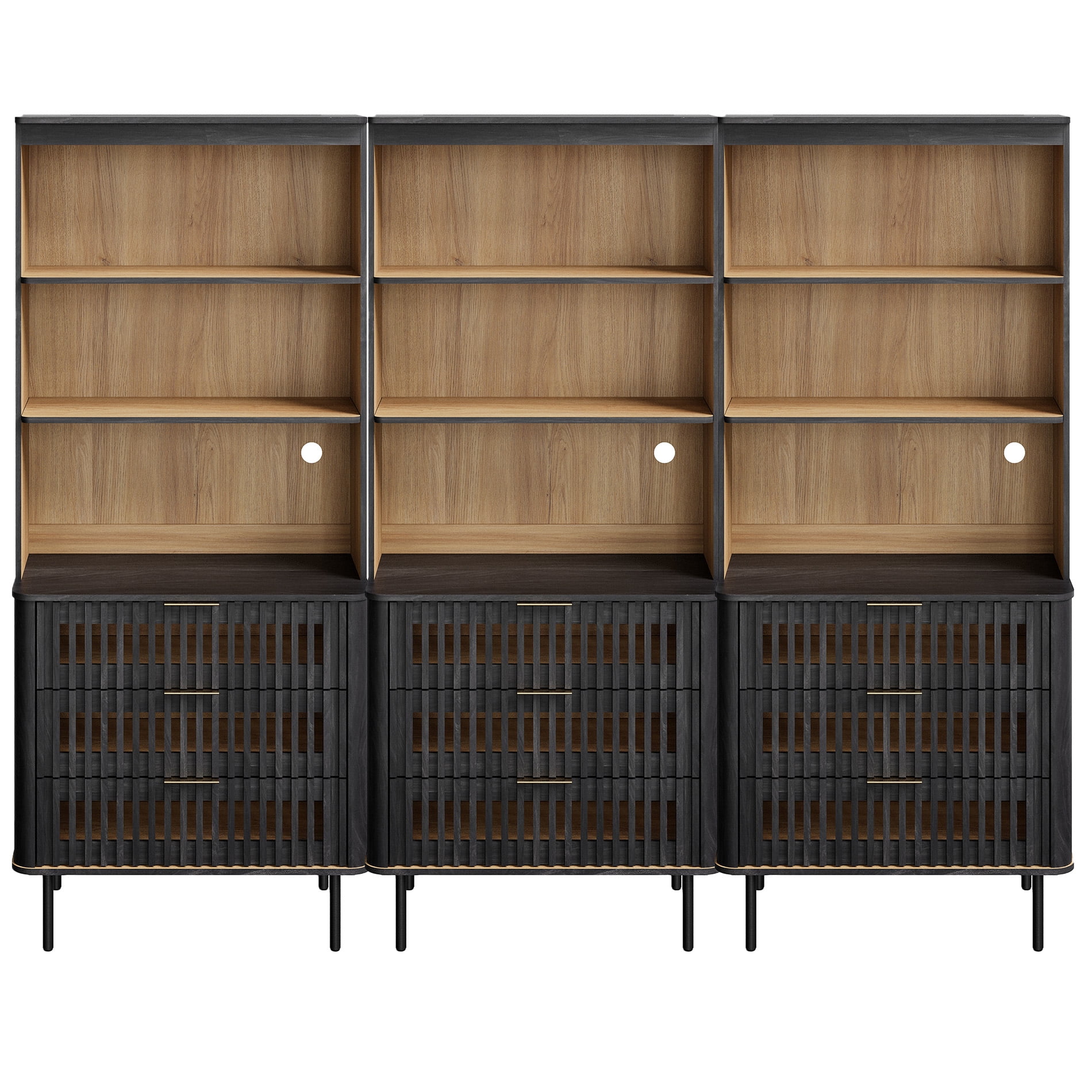3-in-1 72.8" Tall Kitchen Pantry Cabinet with Large Drawers, Fluted Design, Adjustable Shelf & Cable Management, Black