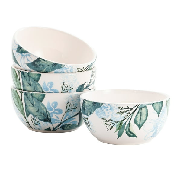 Bico Greenary Happy Birds Ceramic Bowls Set of 4, 26oz, for Pasta, Salad, Cereal, Soup & Microwave & Dishwasher Safe