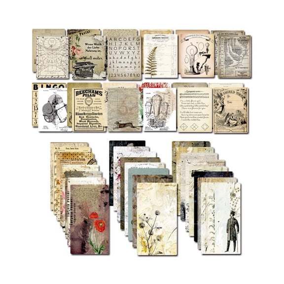 Decoupage Paper for Junk Journal TN Traveler's Notebook by CATaireen Double-Sided Vintage Scrapbook Supplies Linen Paper Bookmark Tag Art Bullet Ephemera Cards Kit 24 Sheets