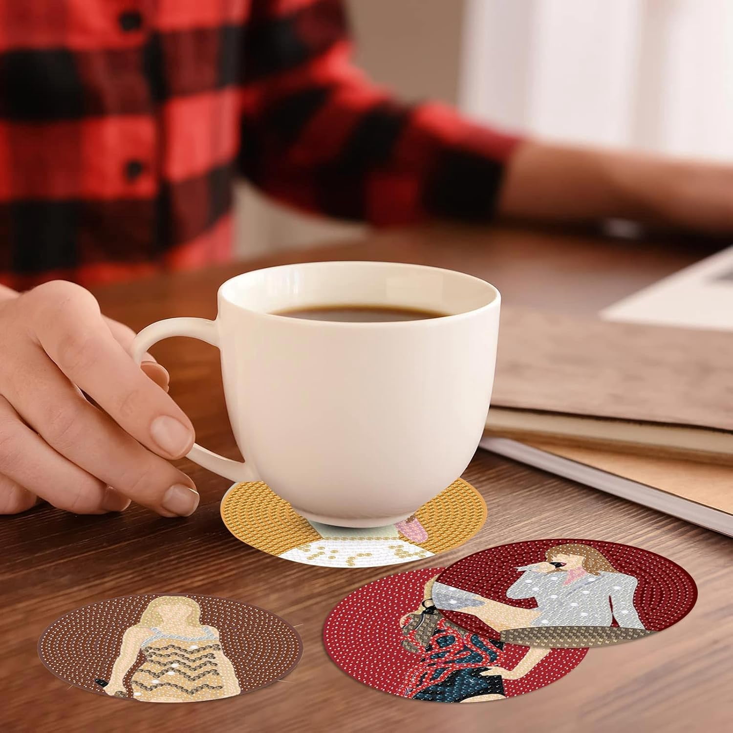 Pop Star Diamond Painting Coasters Kits for ults, 8PCS Pop Diamond Art Coaster Kits with Holder, Small Diamond Painting Kits for ults & Kids Art Craft Supplies, Bdwy041