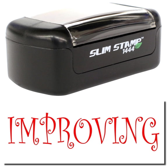 Slim Pre-Inked Improving Teacher Stamp, Slim 1444, Ultra Slim Design, Impression Size 1/2" by 1-3/4", Up to 25,000 Impressions - Red Ink