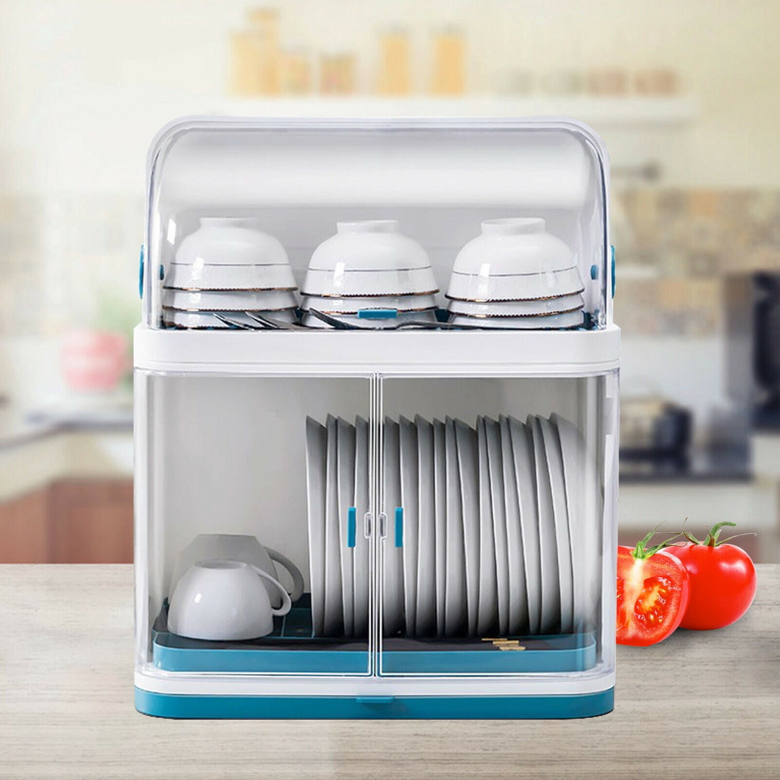 Fichiouy 2 Tier Kitchen Dish Drying Rack Drainer Dryer Organizer Storage Cup Holder with Lid
