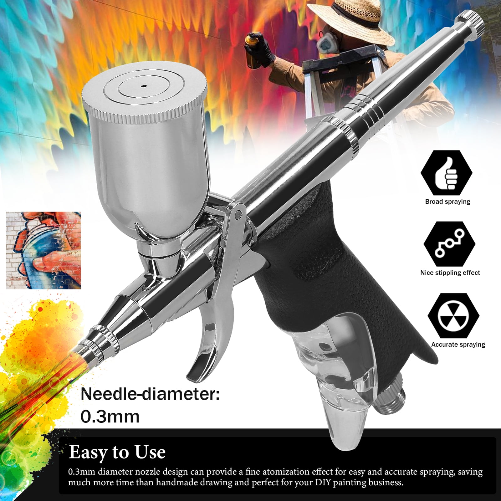 Aibecy Professional 0.3mm Airbrush Multi-purpose for Car Model DIY Makeup Painting Cake Decorating 15CC Pigment Cup Use