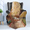 thumbnail image 4 of Puerto Rico Soft Flannel Fleece Blanket, Streets of San Juan with Houses Old Tree and Cobblestone Alleyway Early Morning, Cozy Plush for Indoor and Outdoor Use, 70" x 90", Multicolor, by Ambesonne, 4 of 5