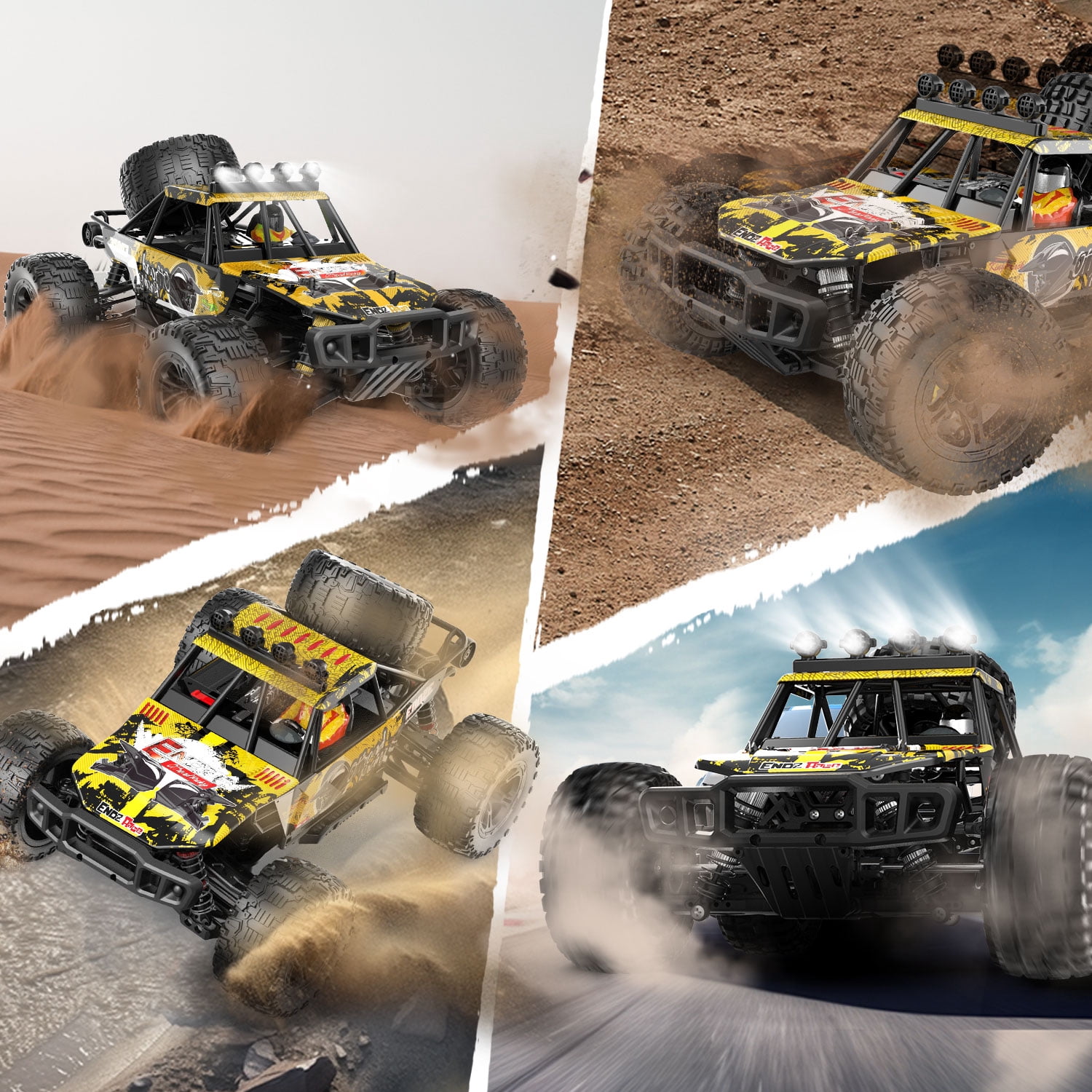 JoyStone 1:10 Large RC Car 35+MPH Hobby Grade Fast RC Truck with Lights, 4WD All Terrain off Road Monster Truck Electric Vehicle with 2 Batteries for Adults Boys, Yellow