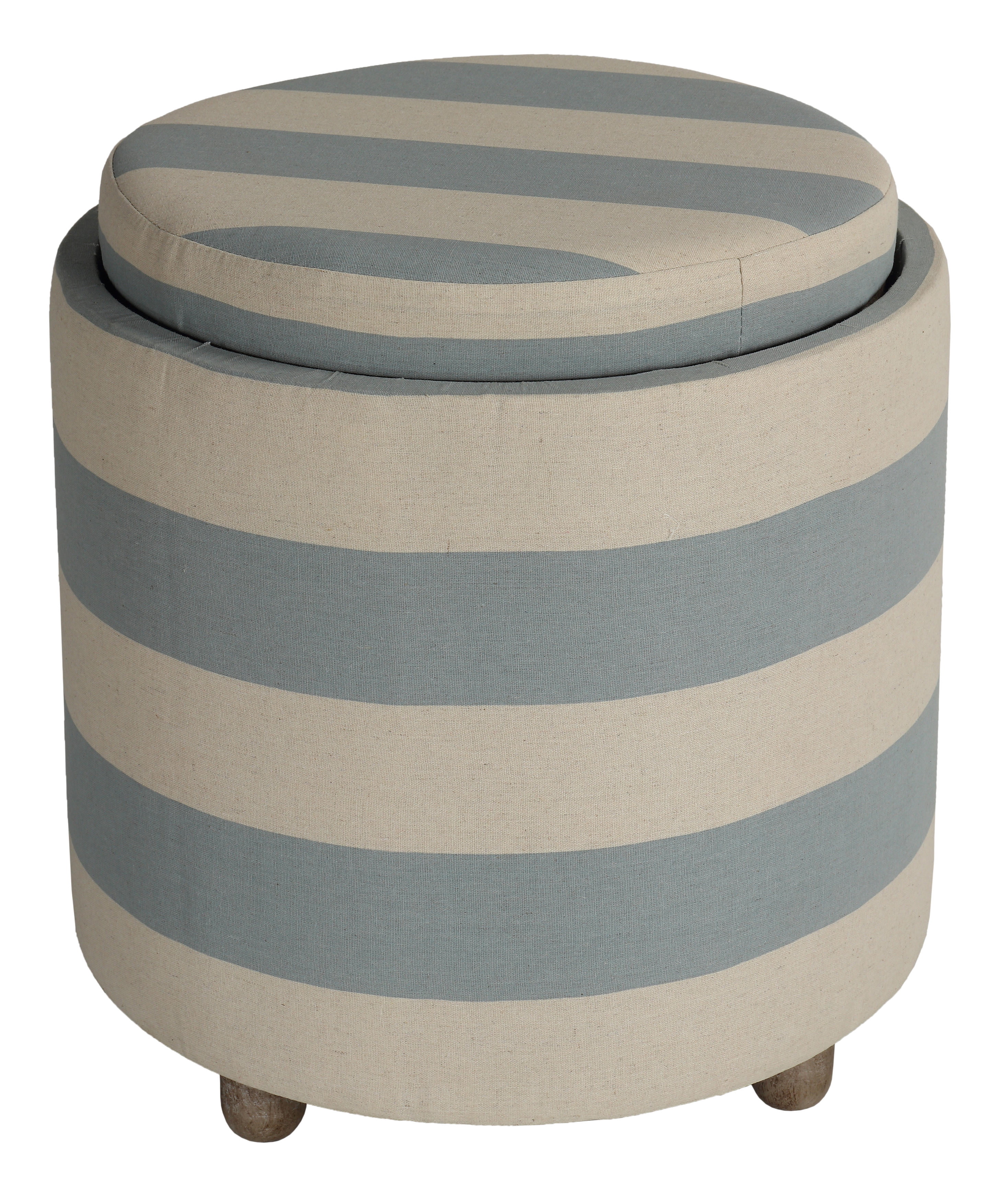 Cortesi Home Keyes Round Storage Ottoman, Blue and White Striped Fabric