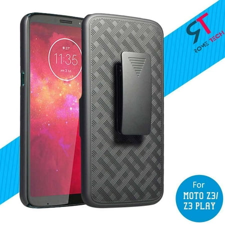 Tech Case - Rome Tech New Shell Holster Combo Case in Black For Motorola Moto Z3 / Z3 Play