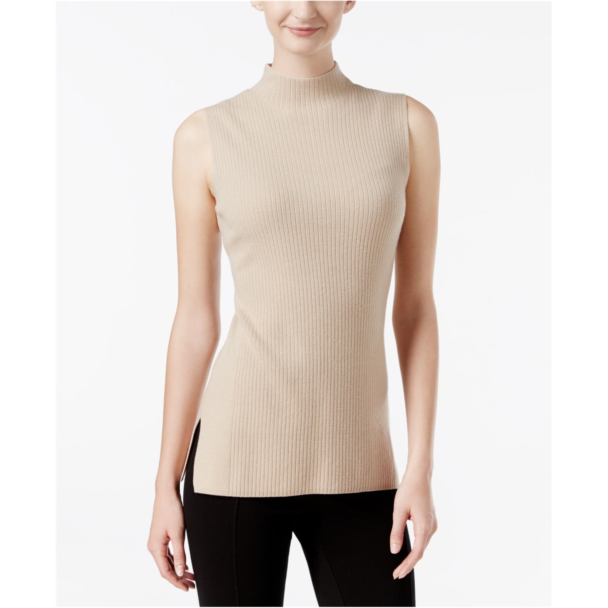 Calvin Klein Womens Ribbed Sweater Vest, Beige, Medium 