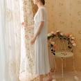 thumbnail image 2 of Defitshape Women's Short Sleeve Victorian Nightgown Cute V Neck Pajama Dress Long Lace Short Sleeve Illusion High Waisted Summer Sleepwear Vintage Sleep Dress w/ Built in Bra Blue Large, 2 of 5
