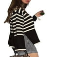 thumbnail image 3 of Women‘s Mock neck Sweaters Casual Long Sleeves Striped Print Color Block/Solid Color Side Split Loose Fit Knitted Tops, 3 of 5