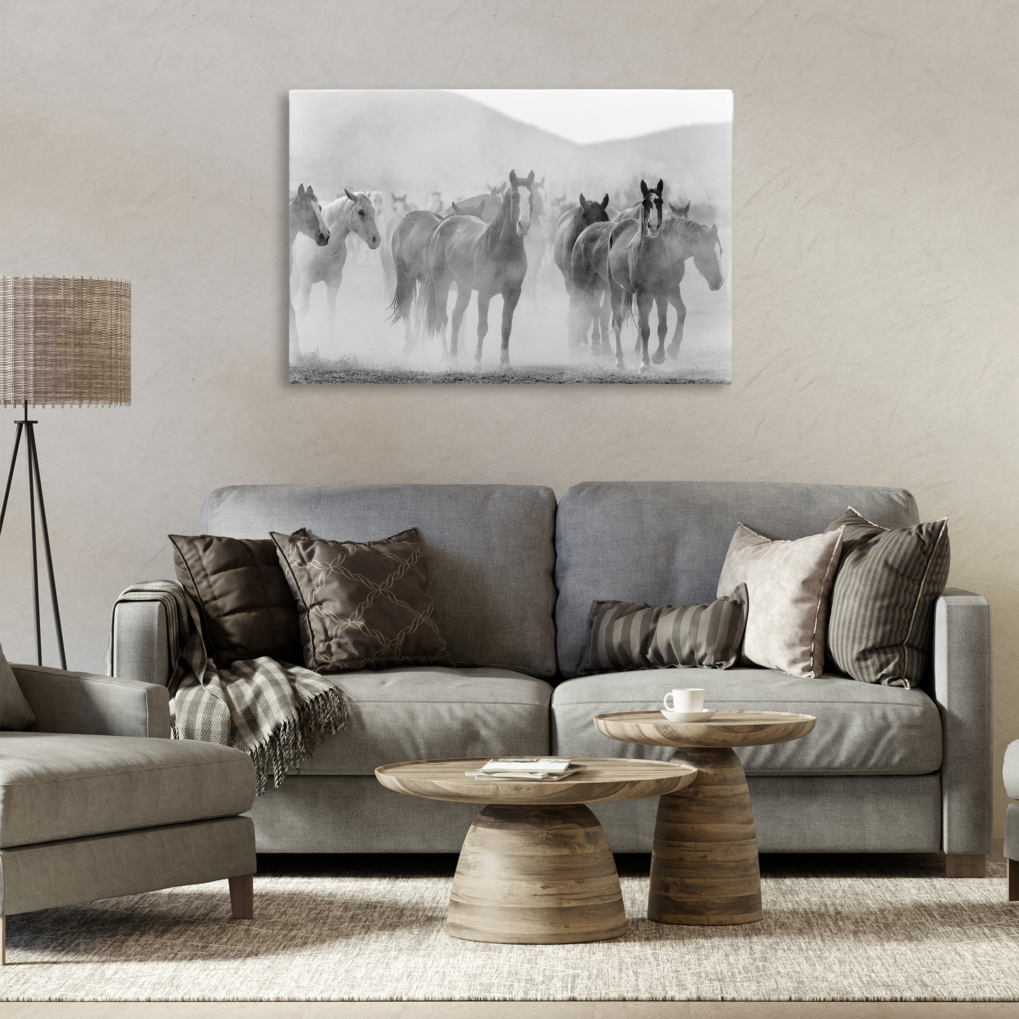 Stupell Industries Running Horse Herd Animals Painting Wrapped Canvas Art Print Wall Art, 36 x 24
