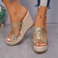 thumbnail image 2 of Bmisegm Ladies Summer Rhinestone Bright Leather Thick Bottom Large Size Slope Heel Sandals Slippers Sandals Women Summer Rose Gold 7, 2 of 9