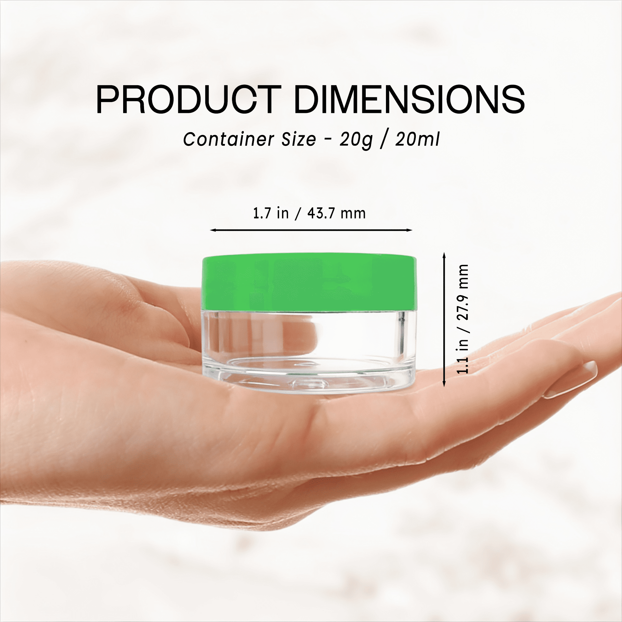 Beauticom 24 Pieces High Quality 20G/20ML Clear Round Acrylic Cosmetic Product Sample Travel Jars with Flat Top Lids (Green)