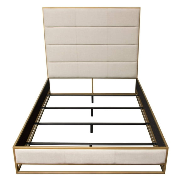 Nova Lifestyle Empire Eastern King Bed in Sand Fabric with Hand brushed Gold Metal Frame by Diamond Sofa