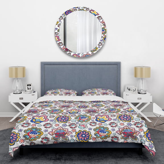Designart 'Retro handdrawn flowers II' Mid-Century Modern Duvet Cover Set