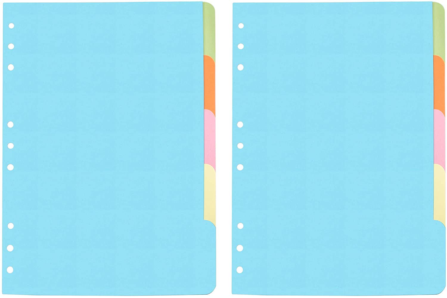 ANCICRAFT B5 Index Dividers 5-Tab for 9-Hole Binder 5-Color Refills Paper Inserts 2-Pack