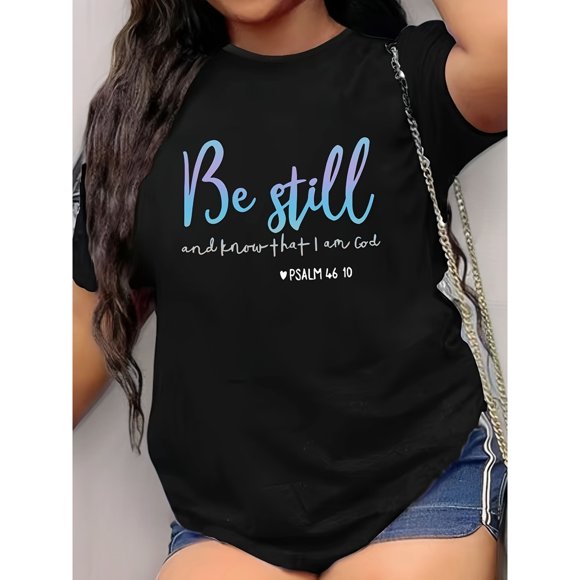 Camiseta de Moda para Mujer Talla Grande con Estampado de Letras, Lavable a Máquina
