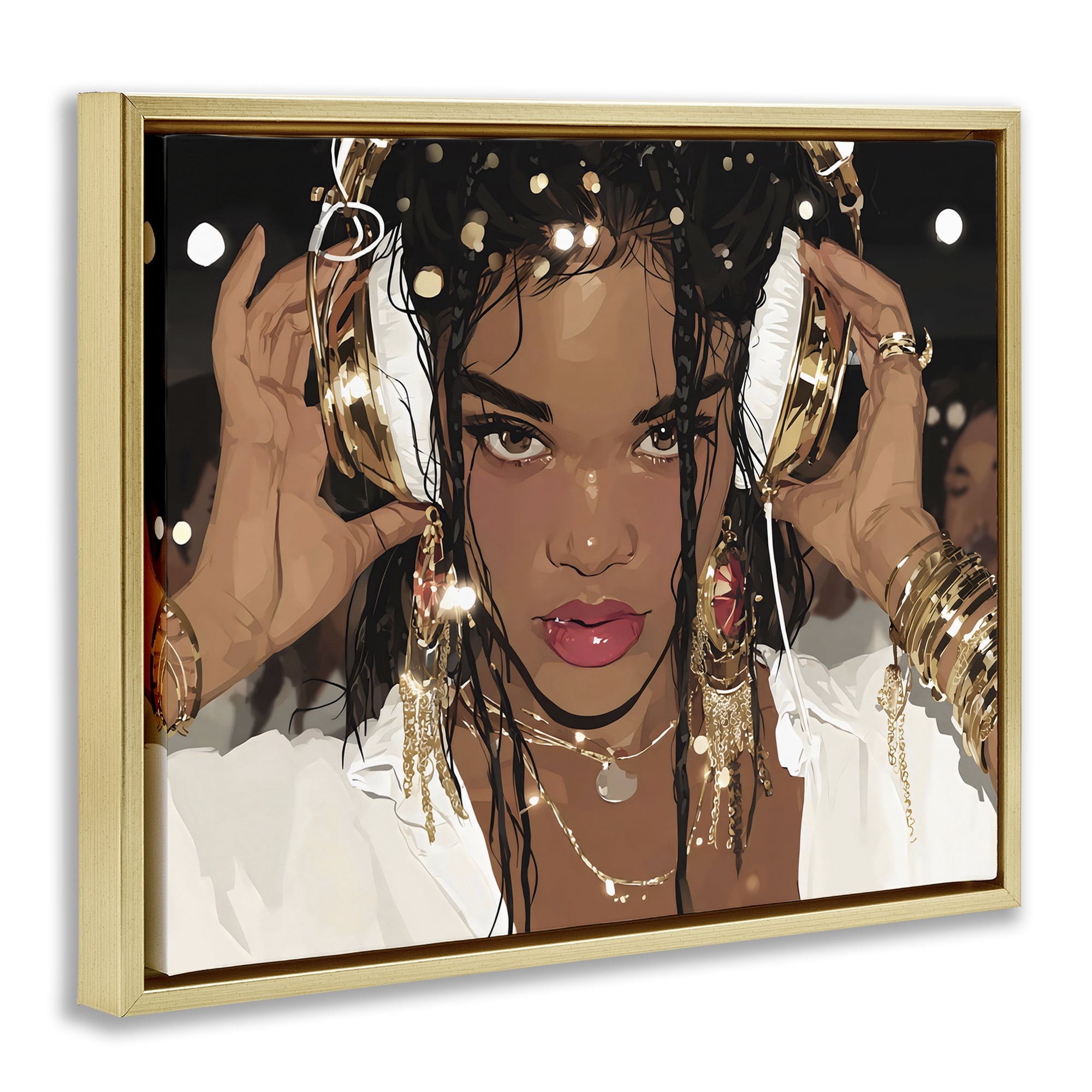 Stupell Industries Gold Headphones Glam Female Gold Framed Floater Canvas Wall Art, design by Franklyn Gregory