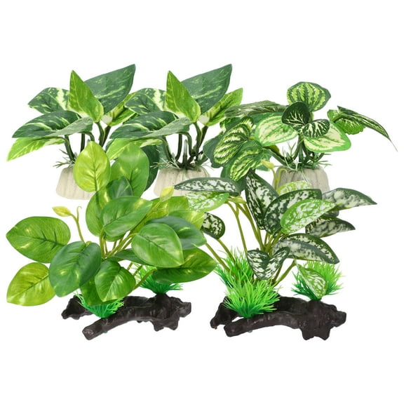 Unique Bargains 1 Set Aquarium Plastic Plants Driftwood Betta Silk Plants Silk Aquarium Plants for Betta Fish Green 5pcs