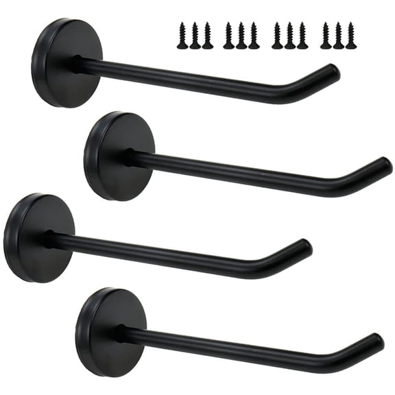ABCISI Wall Hooks, Robe Hook Coat Hook, Heavy Duty Long Nose Wall Mount Hook for Bedroom Kitchen Closet, Stainless Steel Black Matt Surface Single Hook, 120mm/5" Length - Pack of 4