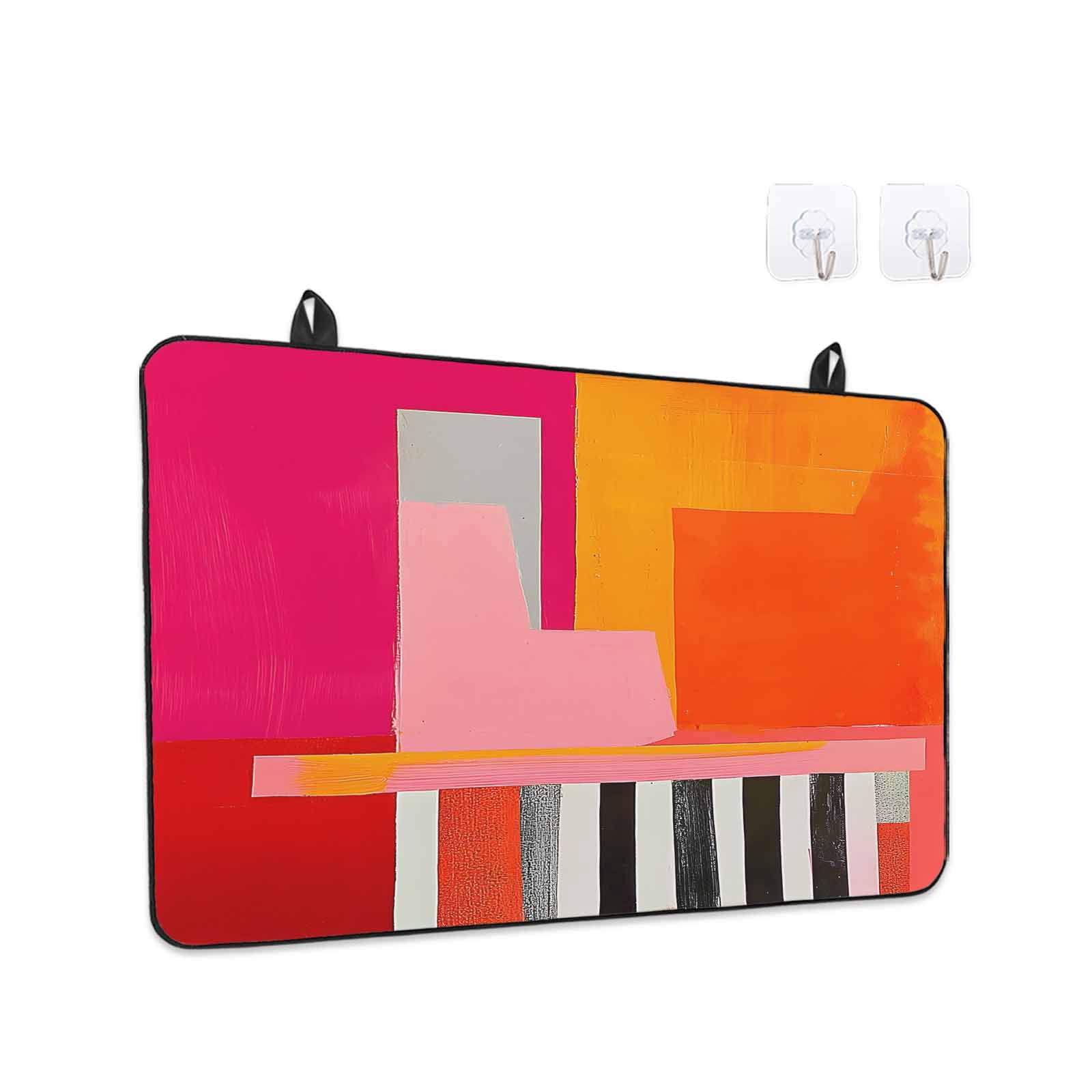 Pink Orange Stove Top Cover for Electric Stove, Heat-proof & Non Slip Glass Top Stove Cover Protector, Geometric Modern Abstract Oil Painting Kitchen Flat Cooktop Rubber Mat 24x21 Inches