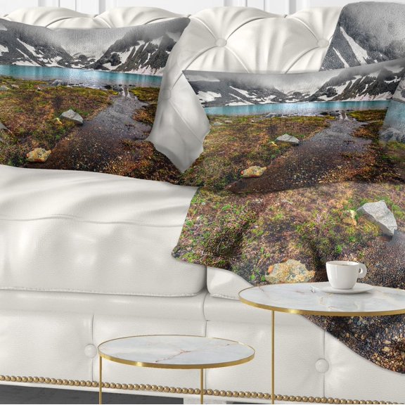 Designart Cloudy Sky above Mountain Lake - Landscape Printed Throw Pillow - 12x20