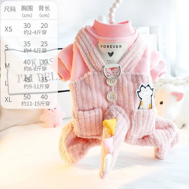 Thick Winter Dog Clothes Cartoon Dinosaur Four Legged Jumpsuit Fleece Warm Fake Two Pieces Cotton Jacket Pet Clothes ShopWise Round