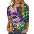 thumbnail image 3 of DDAPJ pyju Mardi Gras Shirt Womens Carnival Tshirts 3/4 Sleeve Crewneck Mask Graphic Tees New Orleans Parade Custume Tops Multicolor XXXL, 3 of 5