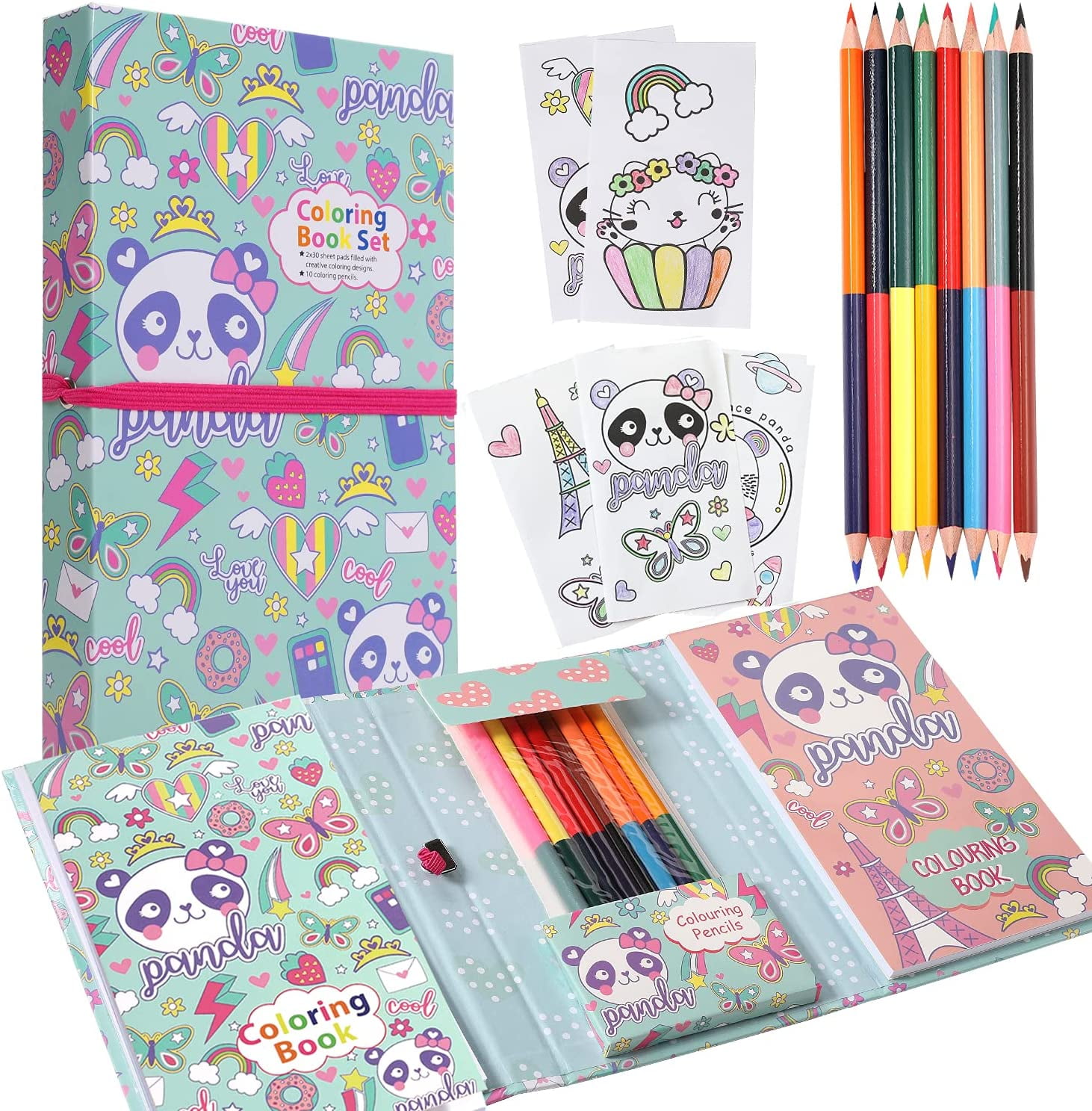YOYTOO Cat Coloring Pads Kit for Girls, Unicorn Coloring Book with 30  Coloring Pages 10 Rainbow Scratch Papers 16 Colored Pencils for Drawing