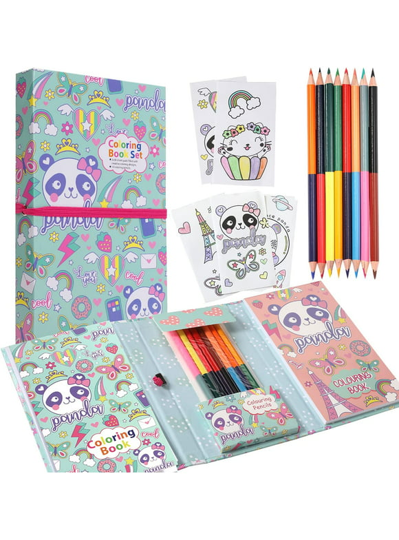 YOYTOO Panda Coloring Book Set, 60 Pages Activity Book with 16 Painting Pencils for Kids