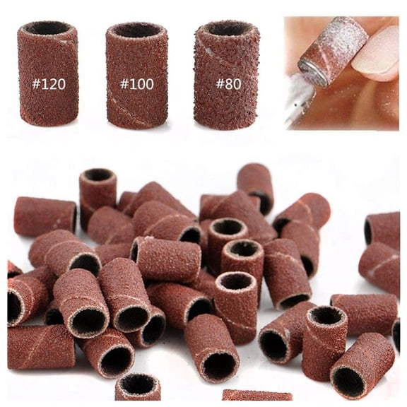 opvise 100Pcs Polisher Machine Bits Drill Grit Sanding Band Grinding Ring Nail Art Tool
