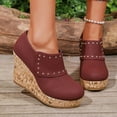 thumbnail image 4 of Women's Wedge Heel Platform Dress Shoes Fashion Studded Faux Leather Slip On Cork Low Top Ankle Boots Red Size 9, 4 of 8