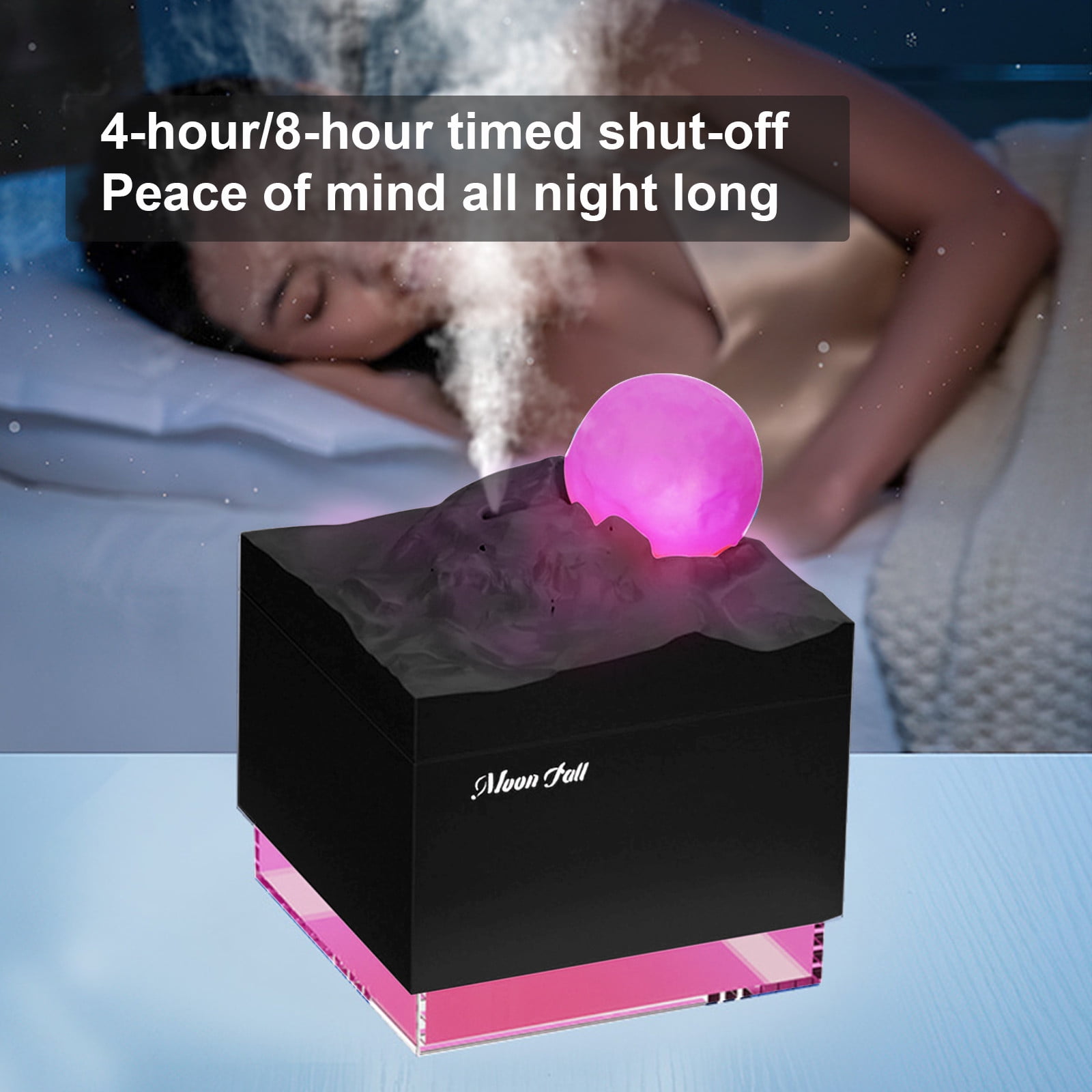 Humidifier Large Room,300Ml Moon Humidifier with Colored Lights (Black),Rechargeable 1200 Mah,Air Humidifier for Home Baby Nursery & Plants